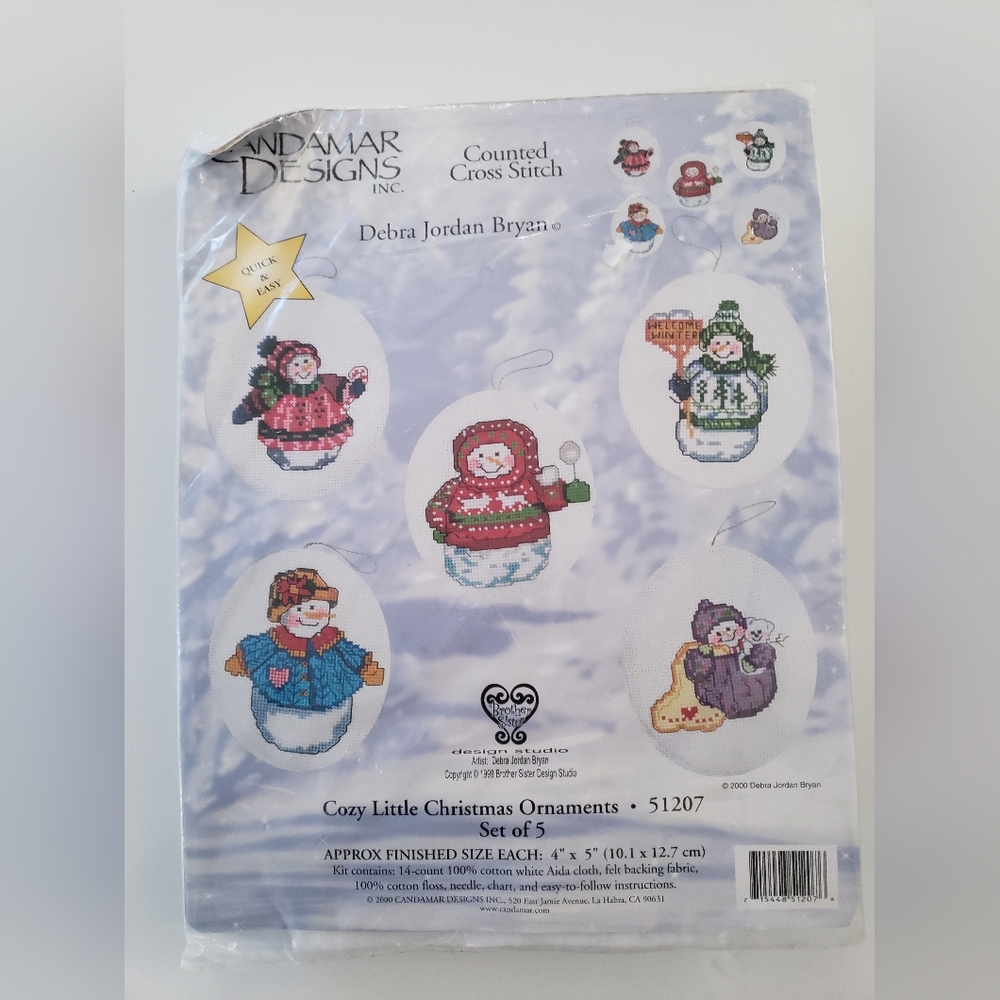 Candamar Design Counted Cross Stitch set of 5 Christmas Ornaments